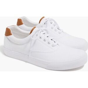 J.‎ Crew White Canvas Leather Trim Lace Up Sneakers Shoes Men Size 10 NWT $98